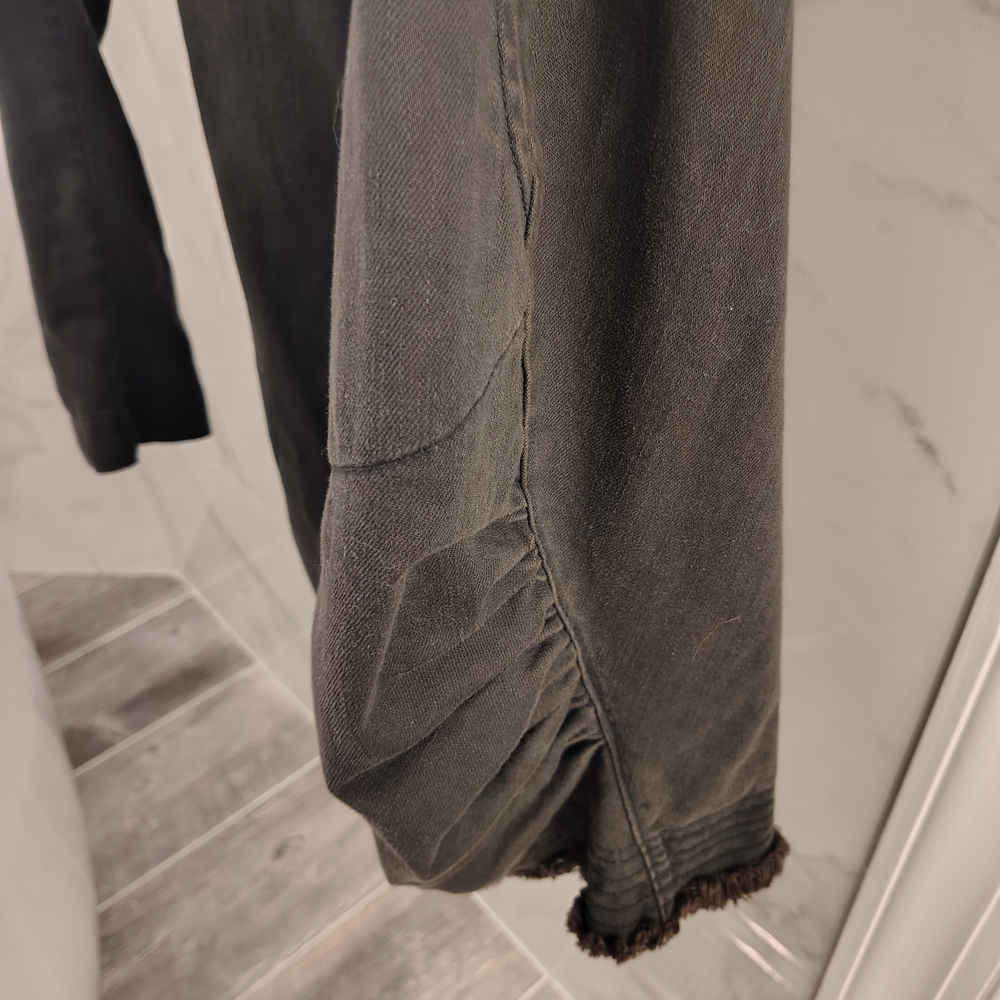 Prairie Underground dark Denim Distressed Trim Long Open Jacket - Picture 4 of 15